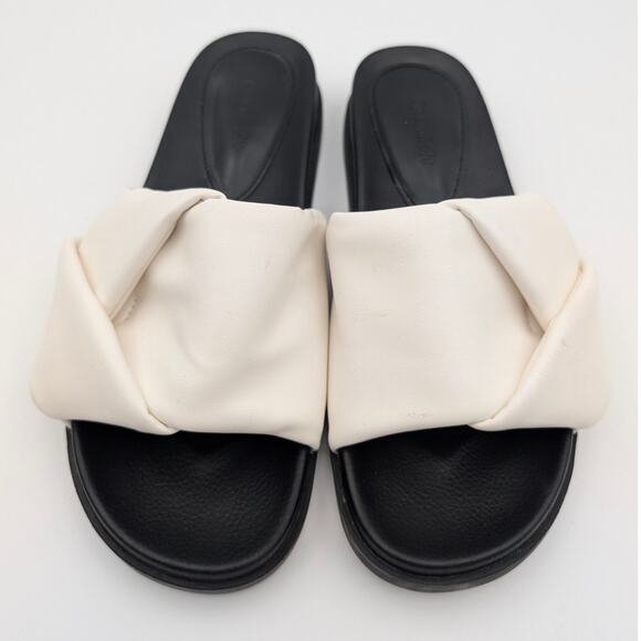 Open Edit Twisted Knot Flat Sandals Women's White/Black Size US7.5M EU38 - Picture 10 of 13